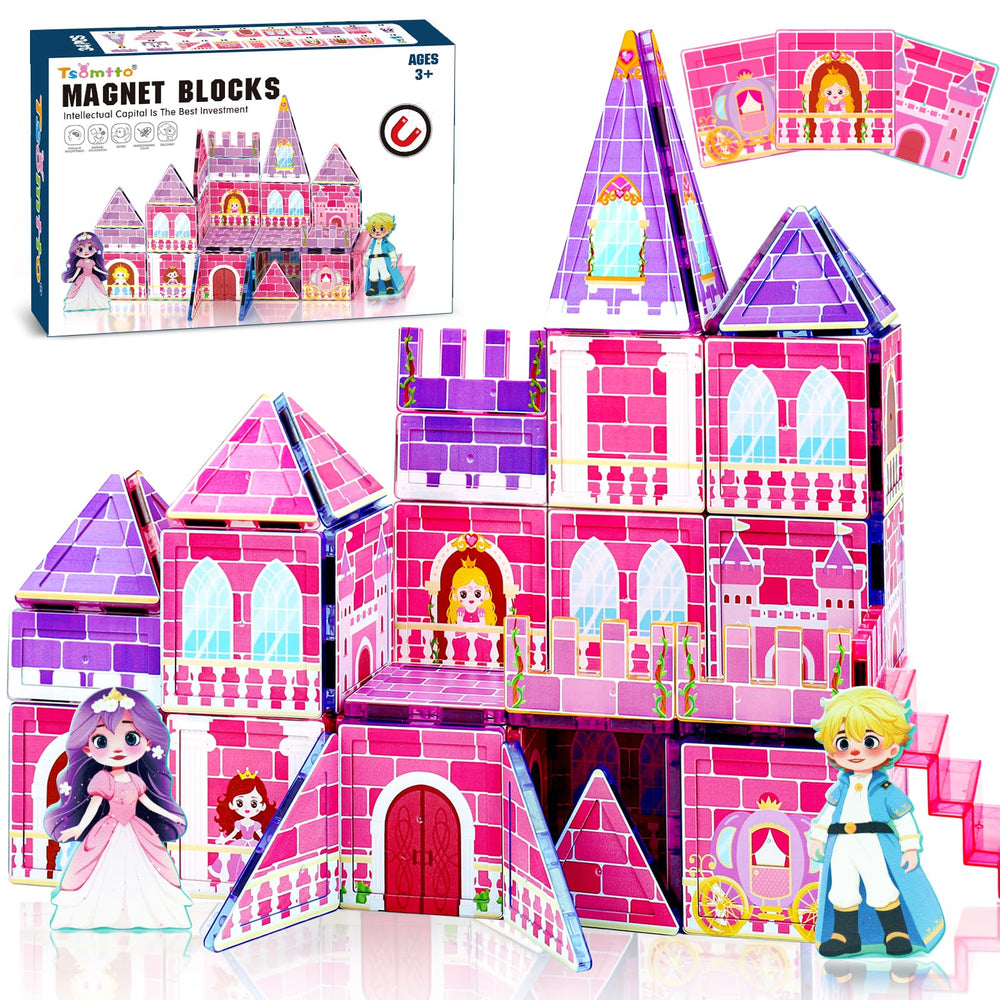 Tsomtto Princess Magnetic Tiles castle assembly for imaginative play and fine motor growth.