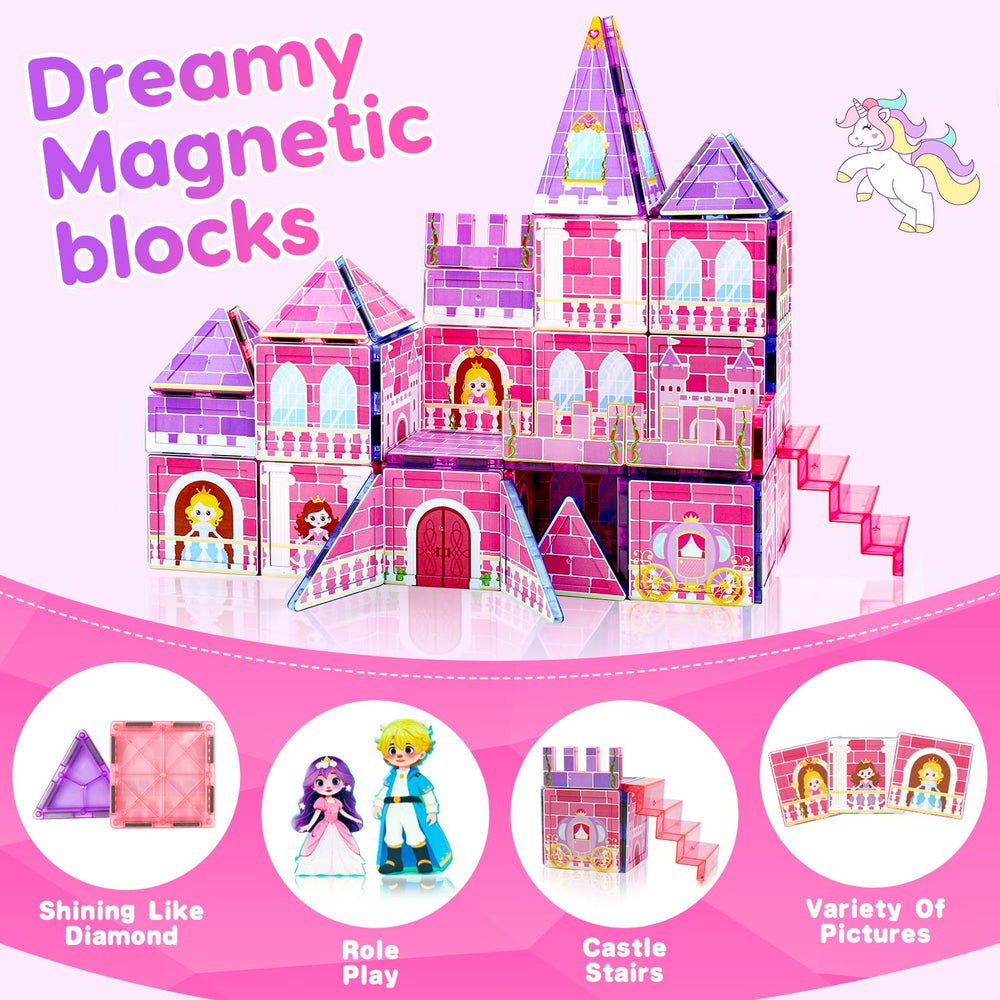 Tsomtto Princess Magnetic Tiles magnets connect easily for quick building sessions.