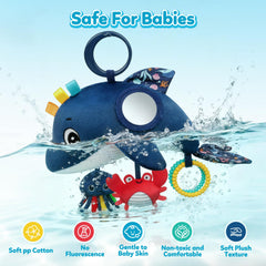TSYAN car seat toy crab with bold colors to engage visual interest.