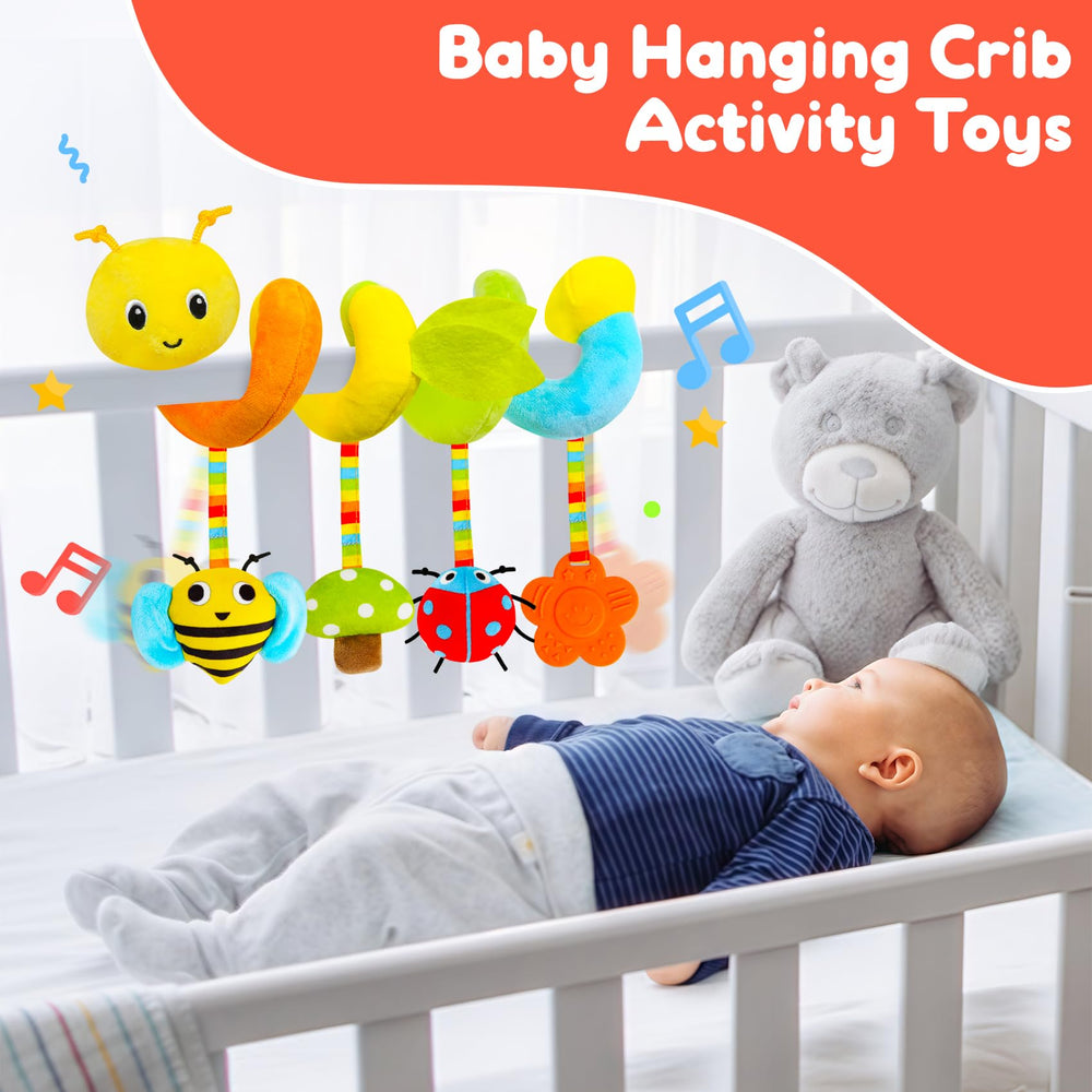 TSYAN spiral toy wrapped around a crib arm for versatile play