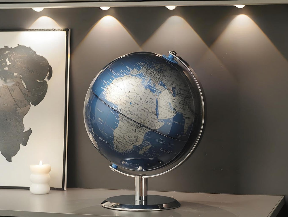 TTKTK World Globe with stainless stand complements modern office decor