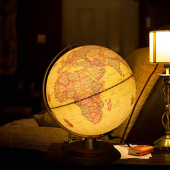 TTKTK illuminated world globe on wooden base for elegant desk decor and nighttime learning.