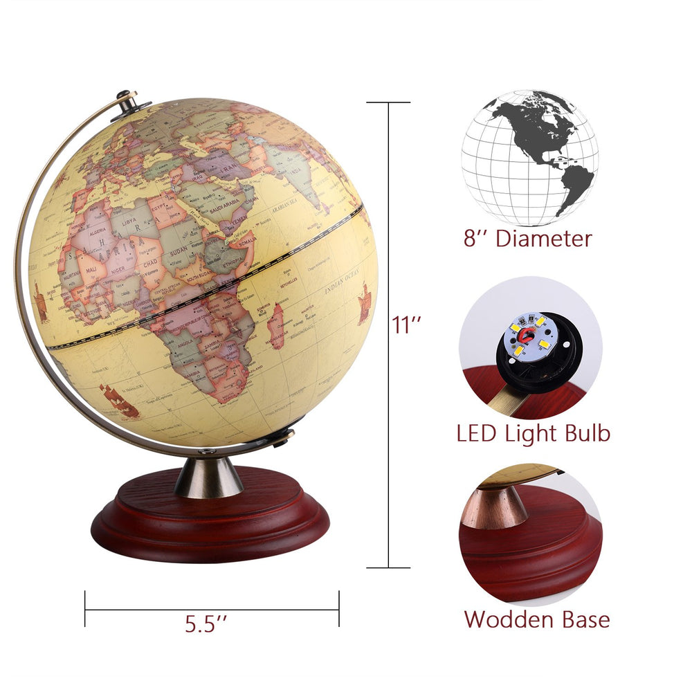 TTKTK globe on wooden stand enhances office decor while sparking geographic curiosity.