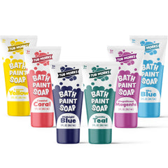 Tub Works bath paint soap 6-pack shown in a playful tub setup for creative play