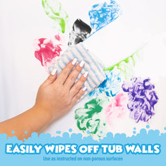 Tub Works Bath Paint Soap after-play cleanup shows easy wash-off on tub surface