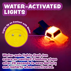 Tub Works Emergency fire engine bath toy with water-activated glow for fascination.