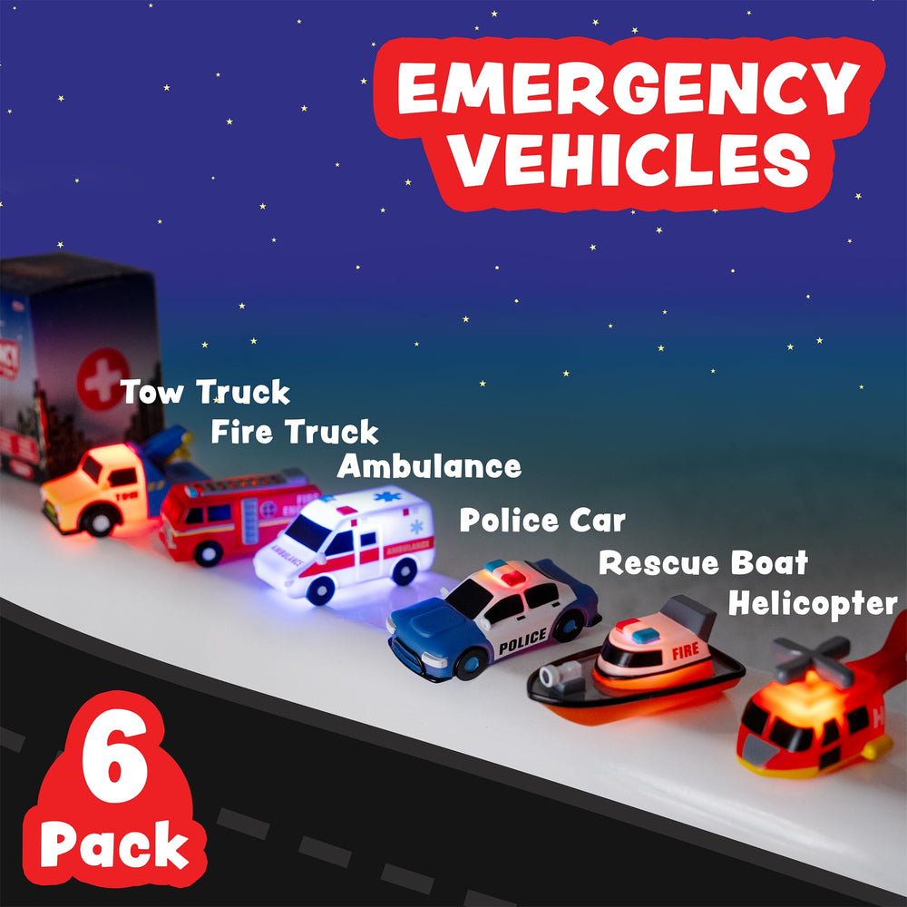 Tub Works Emergency police car bath toy with light-up features for sensory play.