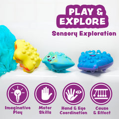 Tub Works Tub Poppers toddler hands squeezing a pop