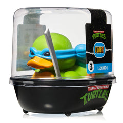 TUBBZ Leonardo display-case duck ready to showcase TMNT memorabilia.