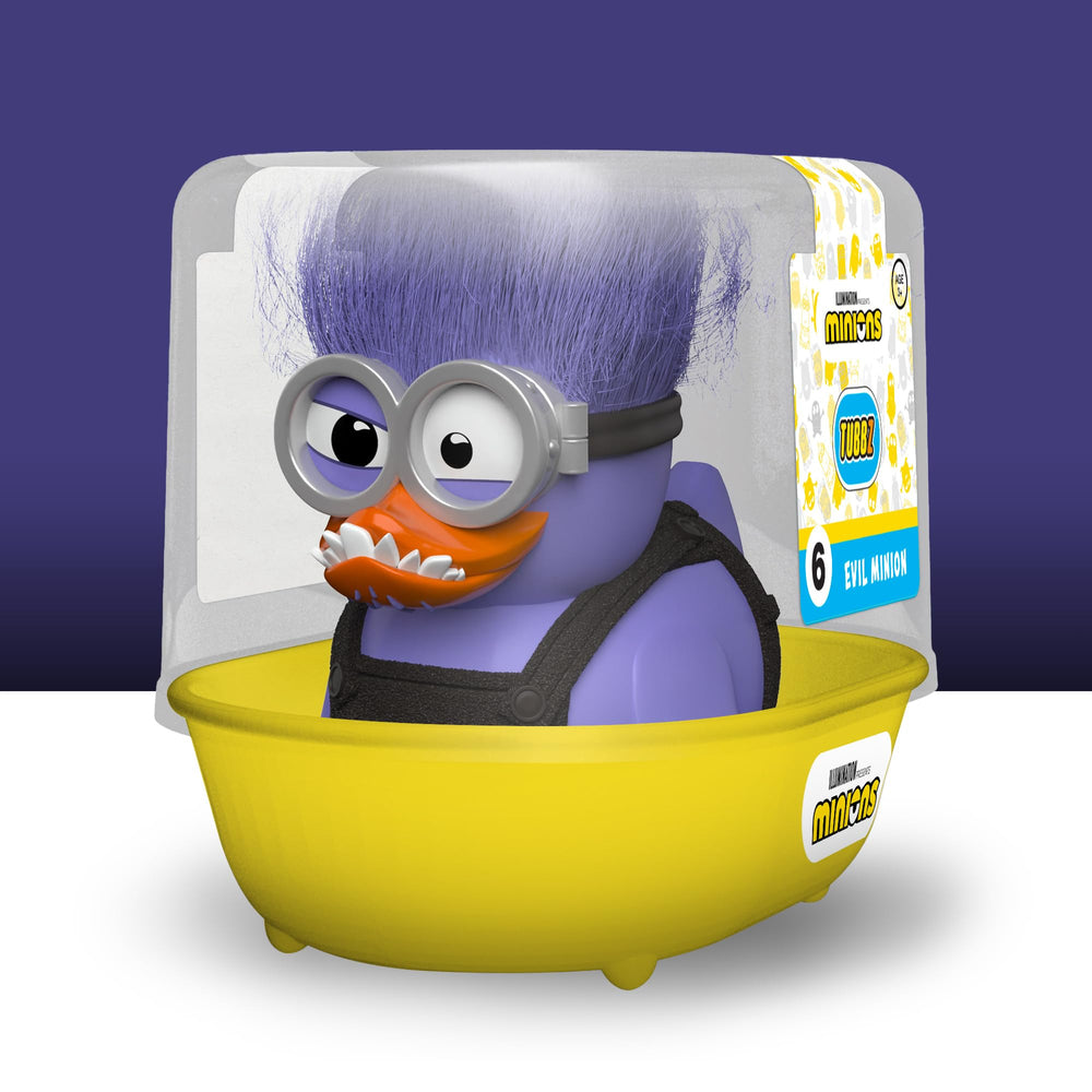TUBBZ Stackable tub display Minion duck adds quirky decor.