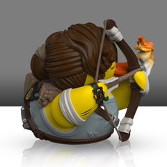 TUBBZ Tomb Raider duck on collectible stand highlights display-ready design.