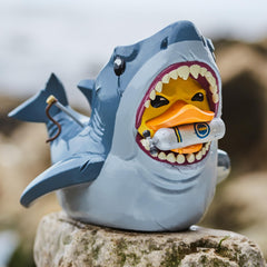 TUBBZ XL Bruce shark cosplayer close up shows detailed paint and construction