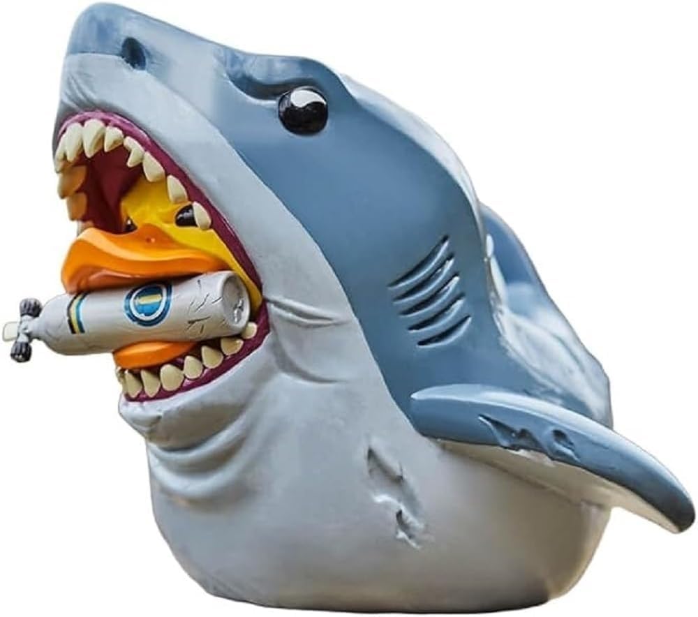 TUBBZ XL Bruce the Shark duck on a shelf for bold display and collection