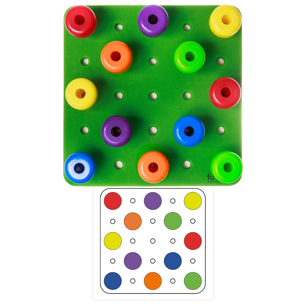 Vibrant pegs in multiple colors boost color recognition and sorting skills.
