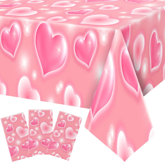 Tudomro 2000s tablecloth with pink heart pattern, ideal for retro party decor and spill protection.