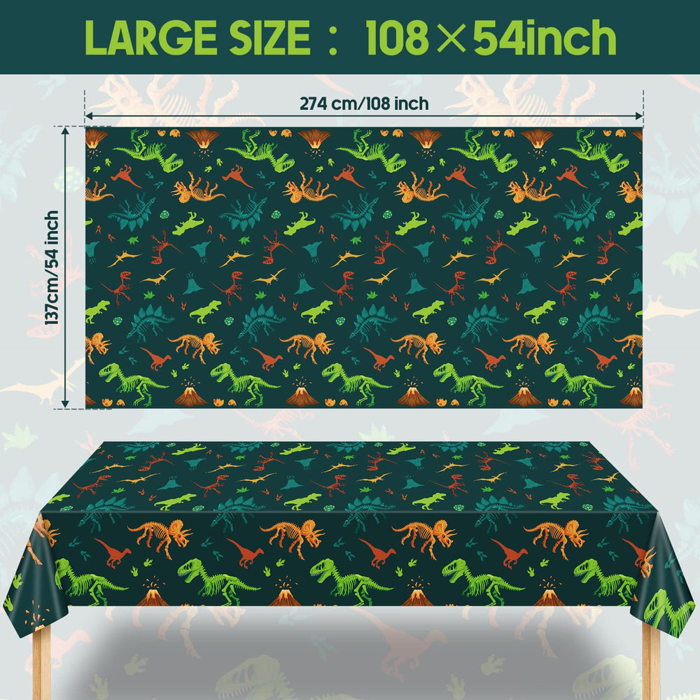 Tudomro dinosaur tablecloth on a lively birthday party scene