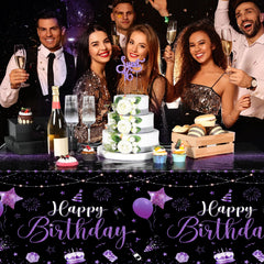 Tudomro birthday tablecloth with black-purple design enhances party ambiance