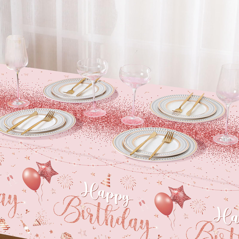 Tudomro Happy Birthday tablecloths used as festive backdrop on wall or door