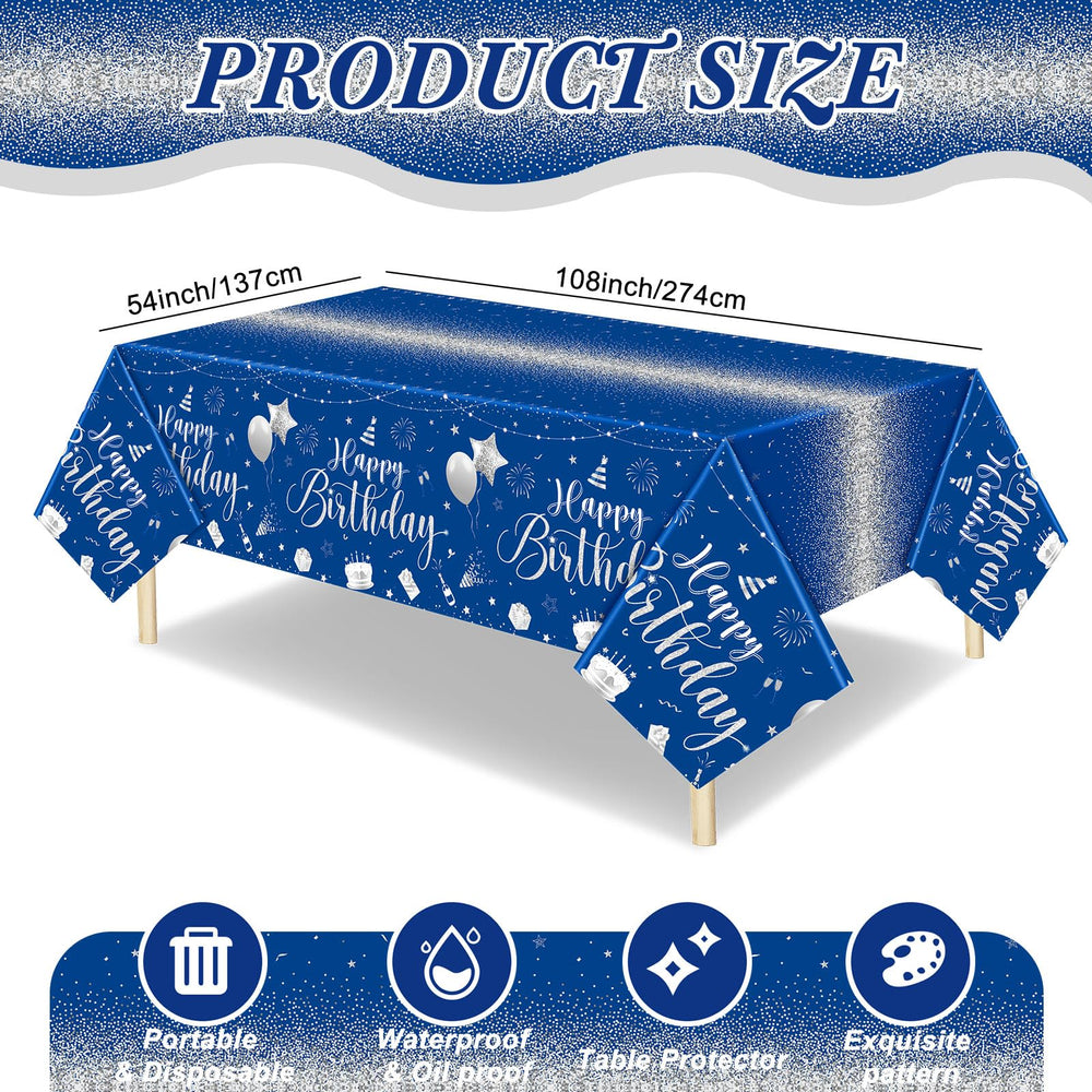 Tudomro blue-silver disposable tablecloth protecting from spills and crumbs.