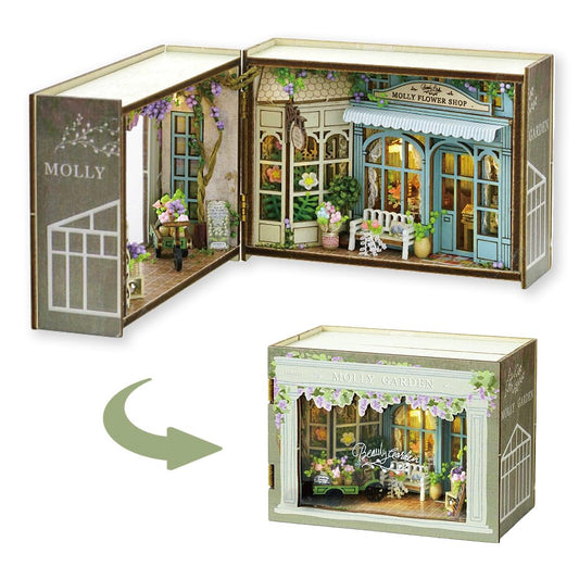 TuKIIE DIY miniature dollhouse kit opened, components ready for assembly, ideal for beginner projects