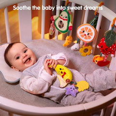 TUMAMA KIDS banana fruit rattle hanging supports gripping practice and multisensory engagement.