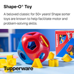 Shape-O toy colorful pieces designed to engage toddlers in problem solving.
