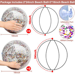 TURNMEON glitter beach ball 24inch reflects sunlight for dazzling pool moments.