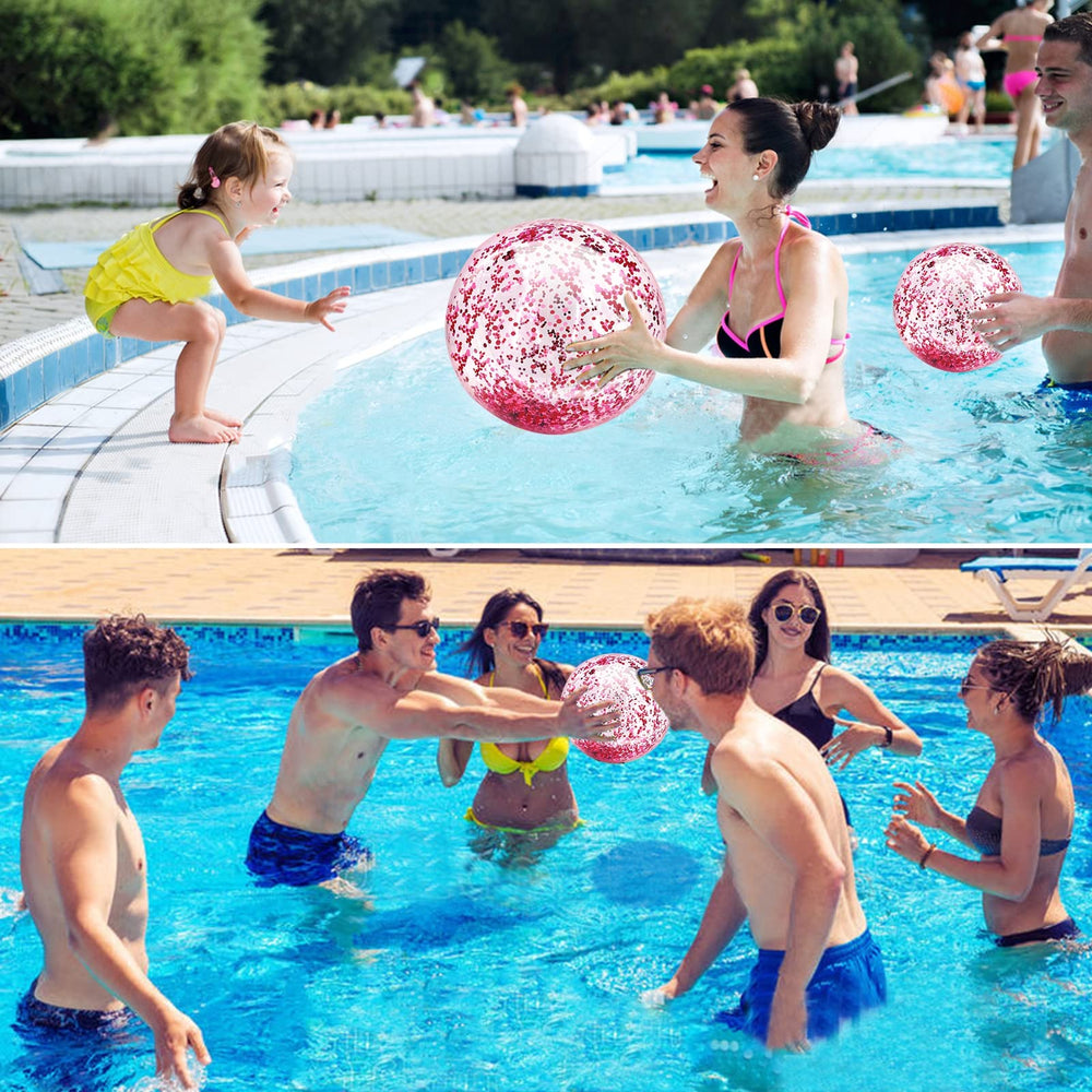 TURNMEON pool-side inflated ball on bright sunny day.