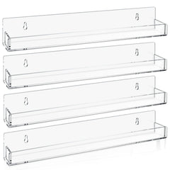 Tutata acrylic floating shelves showcase cards while saving wall space.