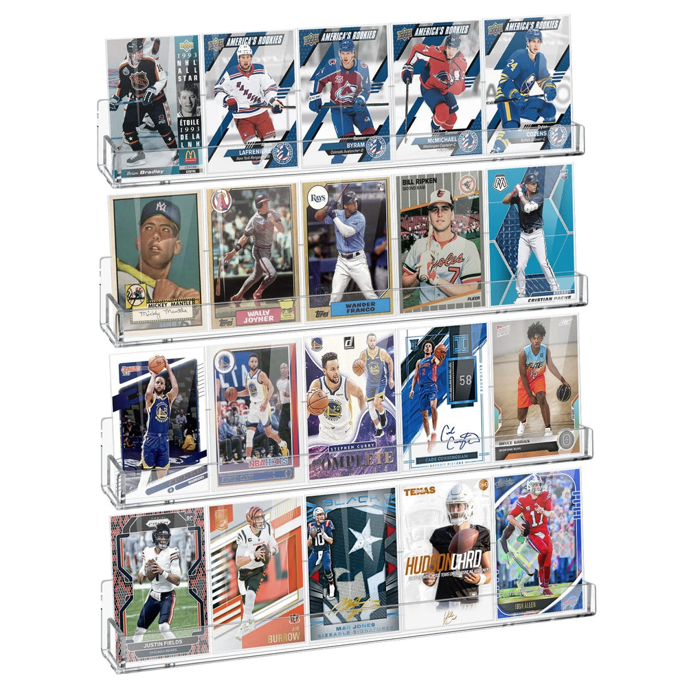 Tutata sports card display wall shelf highlights PSA slabs with a clear acrylic finish.