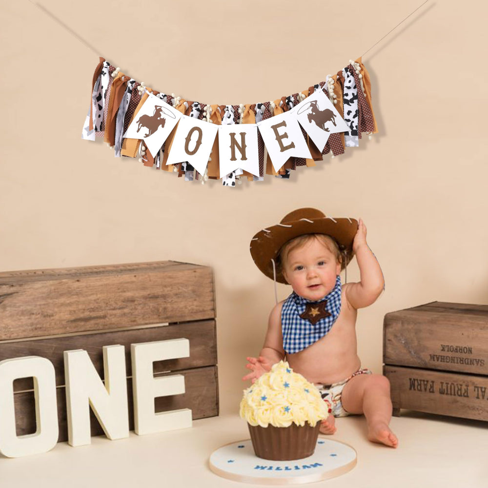 TUTOTU high chair banner setup shows off playful rodeo accents.