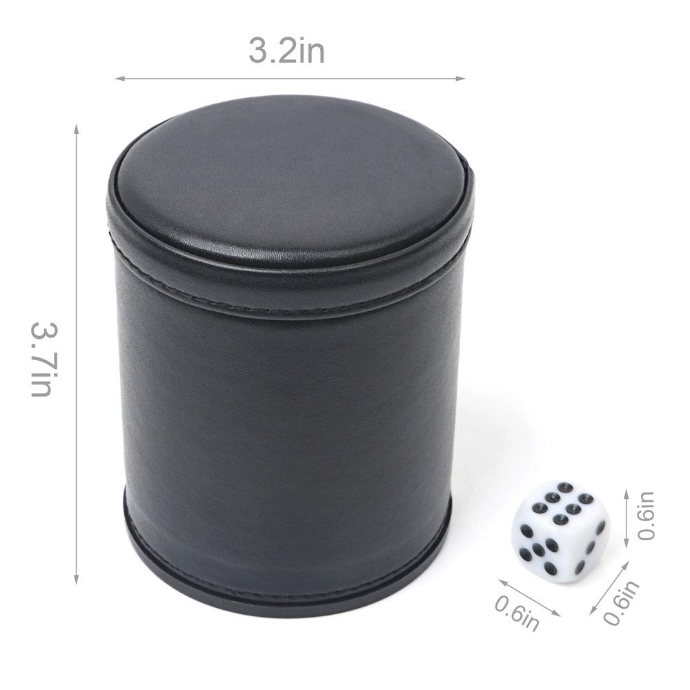 TUZAMA dice cup dimensions show 3.7in height and 3.2in diameter for comfortable handling