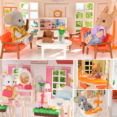 TUZT doll house playroom with furniture offers cozy spaces for pretend meals.