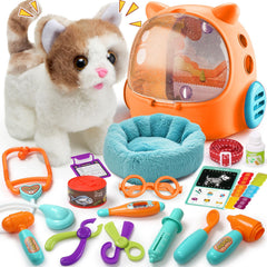 TUZT veterinarian playset walking cat demonstrates interactive pretend care for imaginative veterinary play.