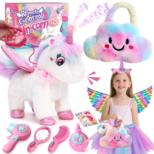 TUZT walking unicorn toy with leash for engaging pretend pet care play