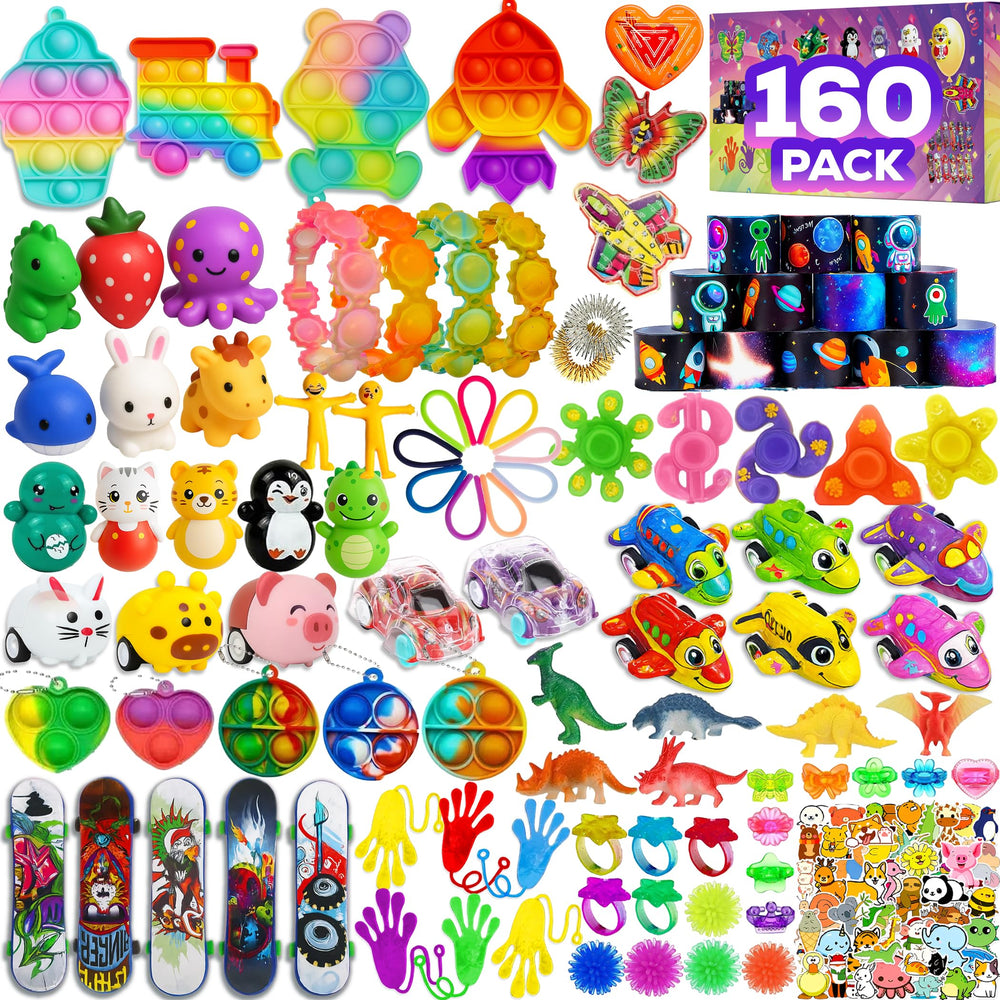 TwCare 160-pcs fidget toys pack showing diverse items for party favors and classroom prizes