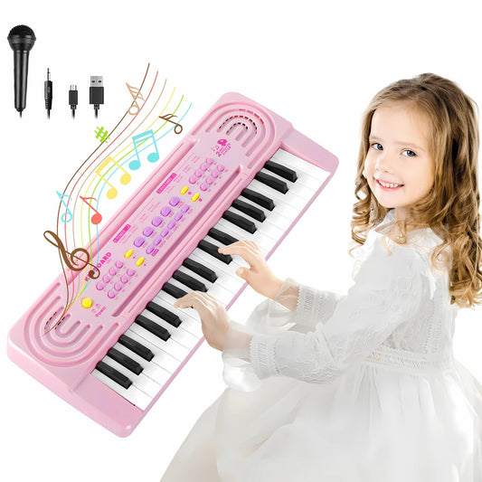 TWFRIC pink kids piano front view encourages imaginative play and music discovery.