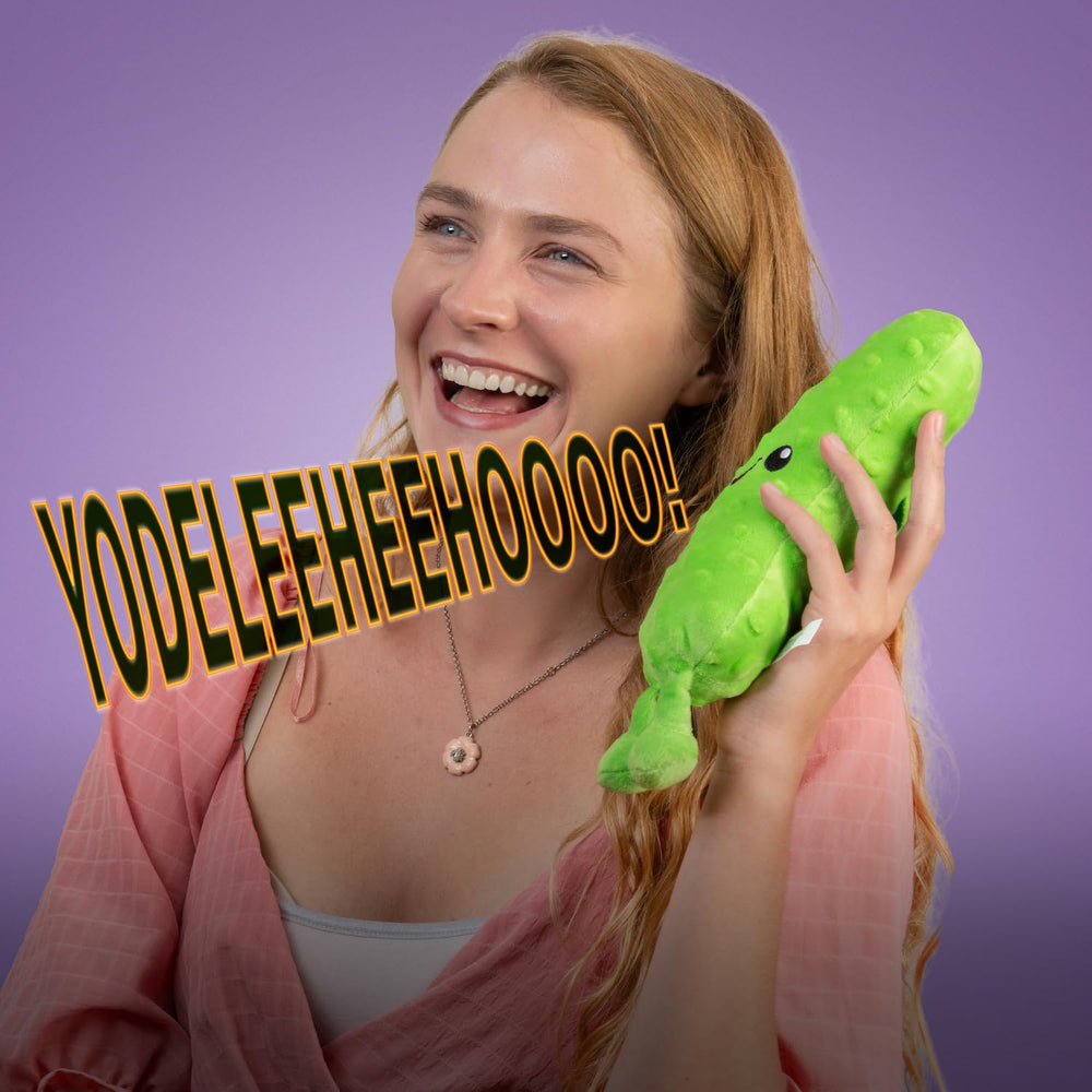 Twiddler Toys Yodeling Plush Pickle is soft and huggable for quick mood boosts.