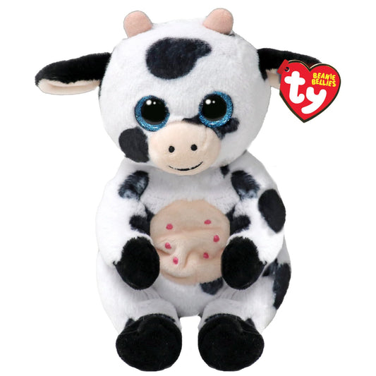 Ty Beanie Bellies Herdly the Cow with blue glitter eyes for cuddly play and collection