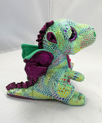 Ty Beanie Boos Cinder green dragon close-up eyes reveal its playful personality.