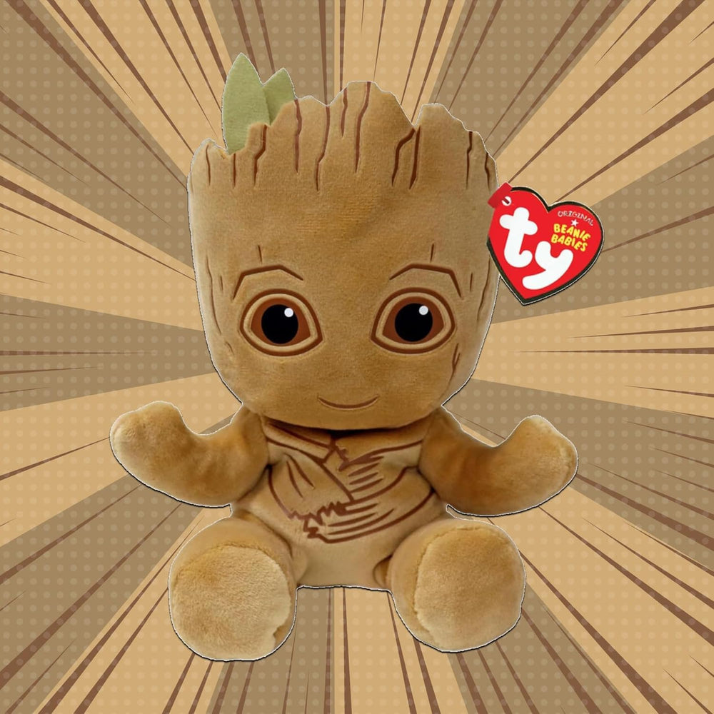 Ty Beanie Groot soft body 6-inch closeup, vibrant colors enhance display and tactile appeal.