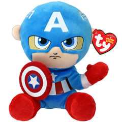 TY Captain America plush toy front view, soft cuddly companion for kids.