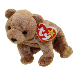 Ty Pecan the Bear beanbag plush, front view, cuddly companion for play or display