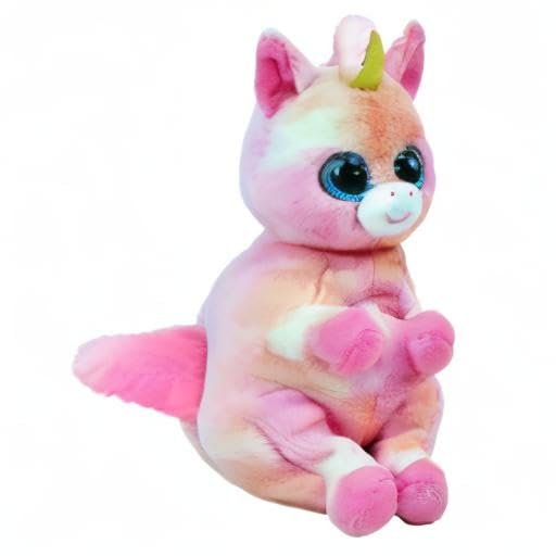 Ty Beanie Babies Skylar unicorn with golden horn and blue glitter eyes, a charming display piece.