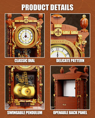 TYCOLE Vintage Pendulum Clock Building Set reveals the gear linkage system in action.
