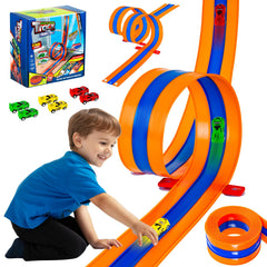 Tyholoo three-lane track assembly for engaging play and quick setup on any surface.