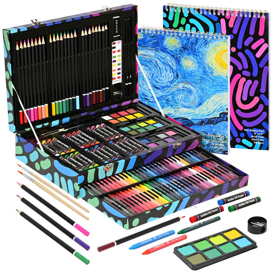 Tyko Arts 147pc art set in a wooden case for organized, portable creativity.