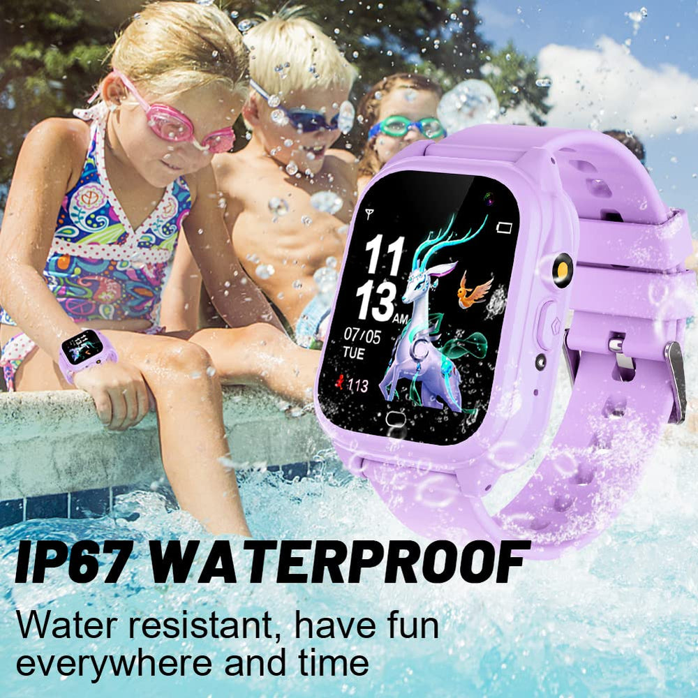 Tywop kids smartwatch on wrist, IP67 waterproof for rain and splashes.