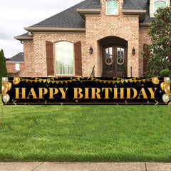TZSS Black Gold Happy Birthday Banner wall display for party spaces