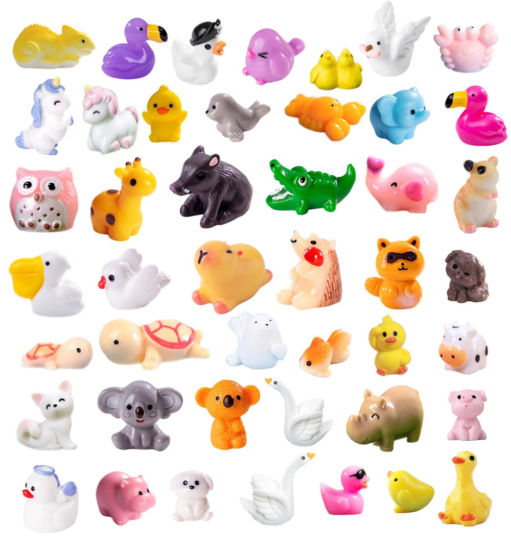 U-Zimikee 45 Pcs Mini Resin Animals variety pack for fairy gardens and dollhouses.